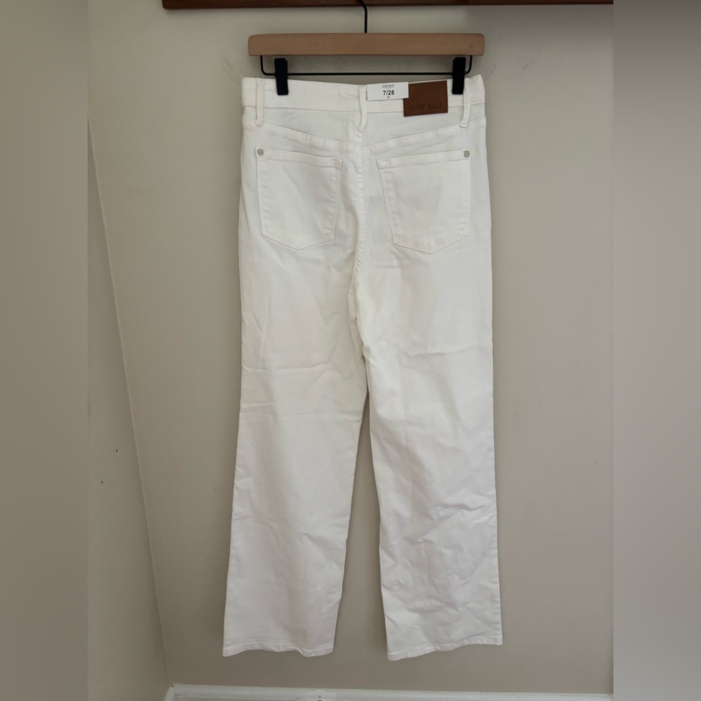 NEW JUDY BLUE braided high waist band wide leg jean in white 28 - Picture 7 of 9
